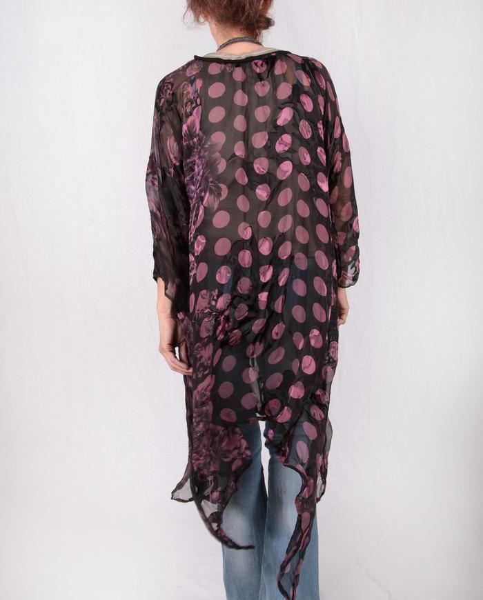 sheer wine over black silk tunic