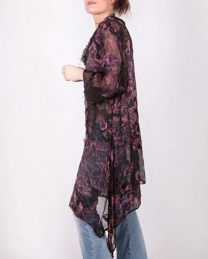 sheer wine over black silk tunic