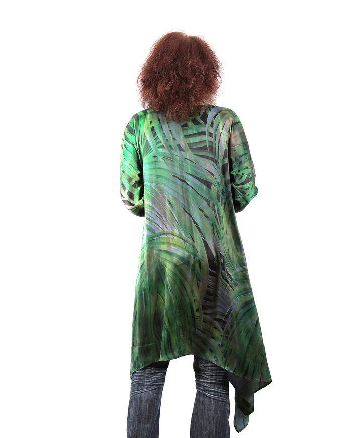 green-to-purple reversible loose-fitting silk tunic