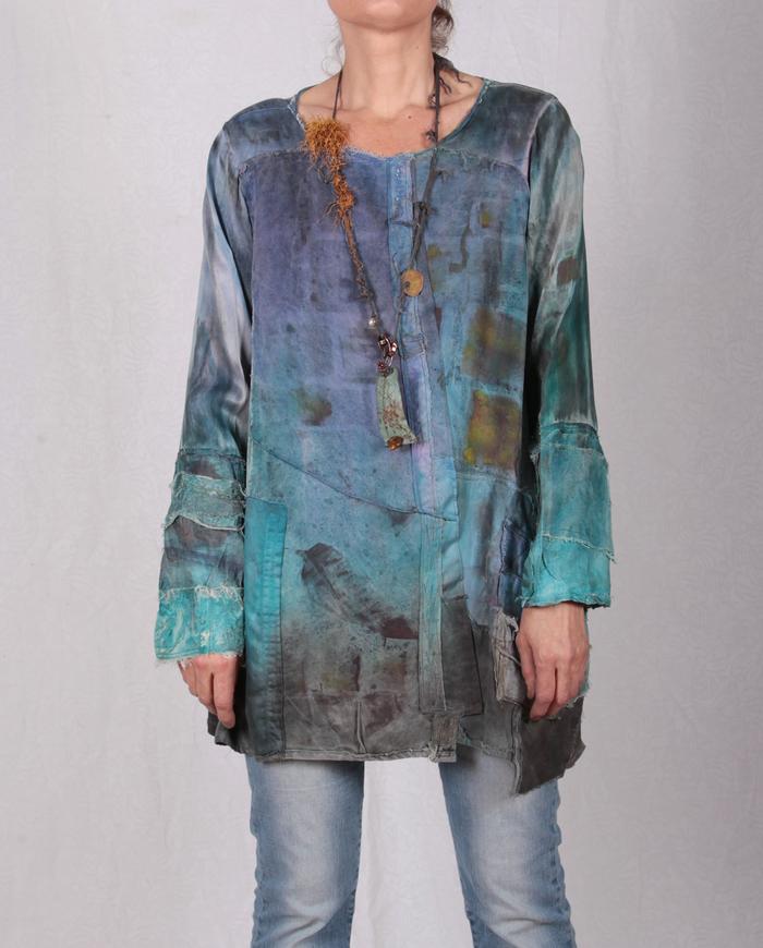 'summer tranquility' detailed distressed silk tunic