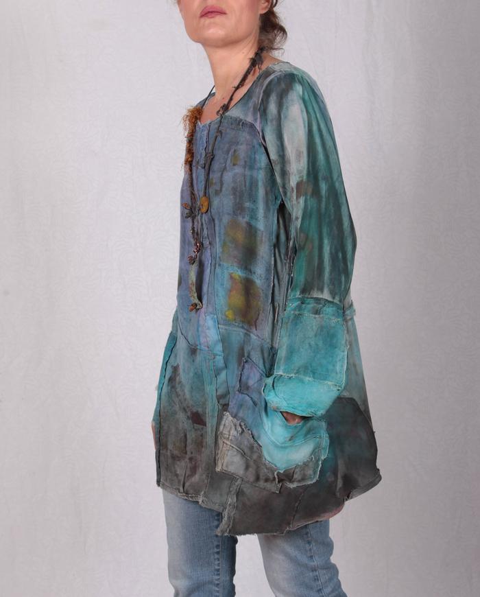'summer tranquility' detailed distressed silk tunic