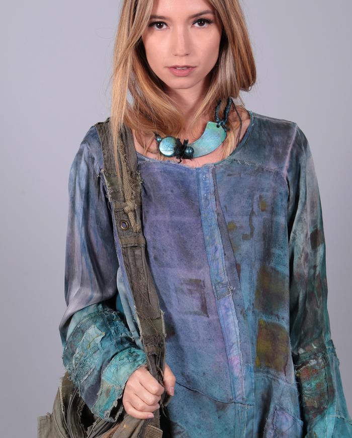 'summer tranquility' detailed distressed silk tunic