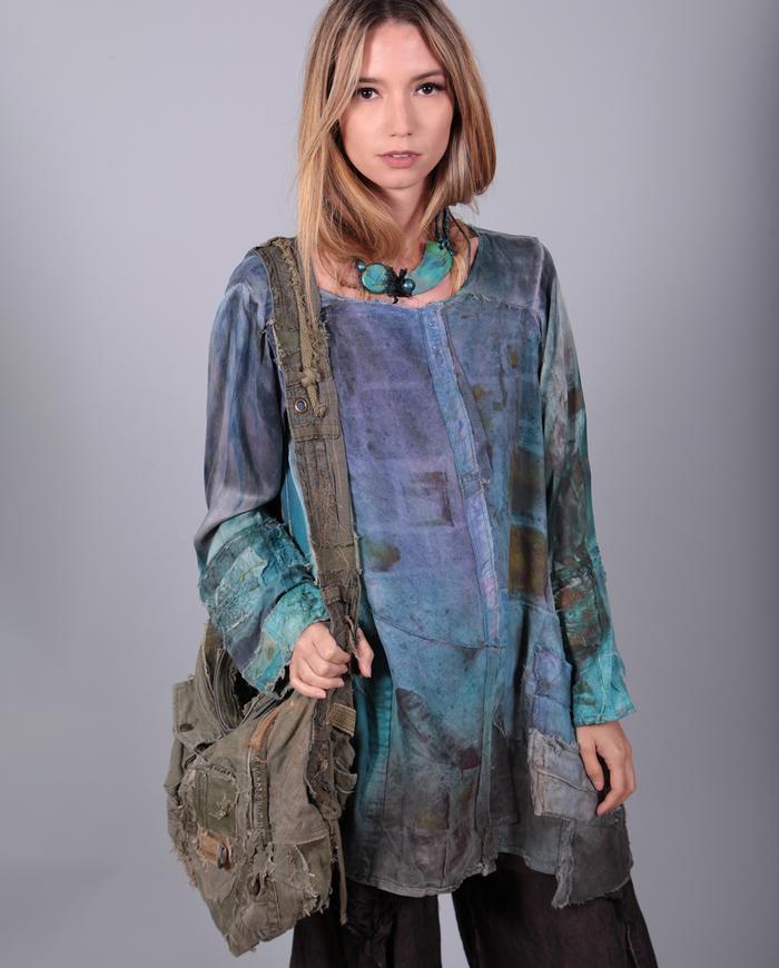 'summer tranquility' detailed distressed silk tunic