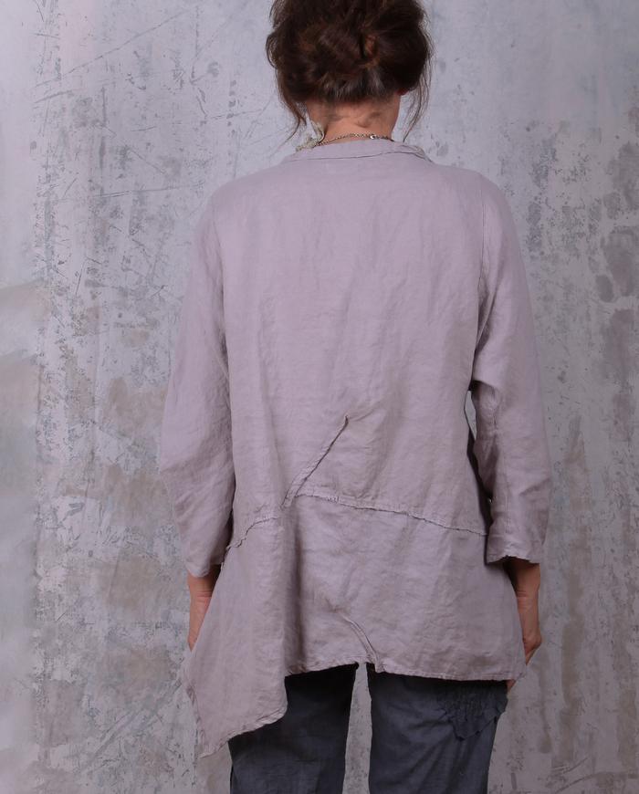 relaxed asymmetrical linen top in mauve gray