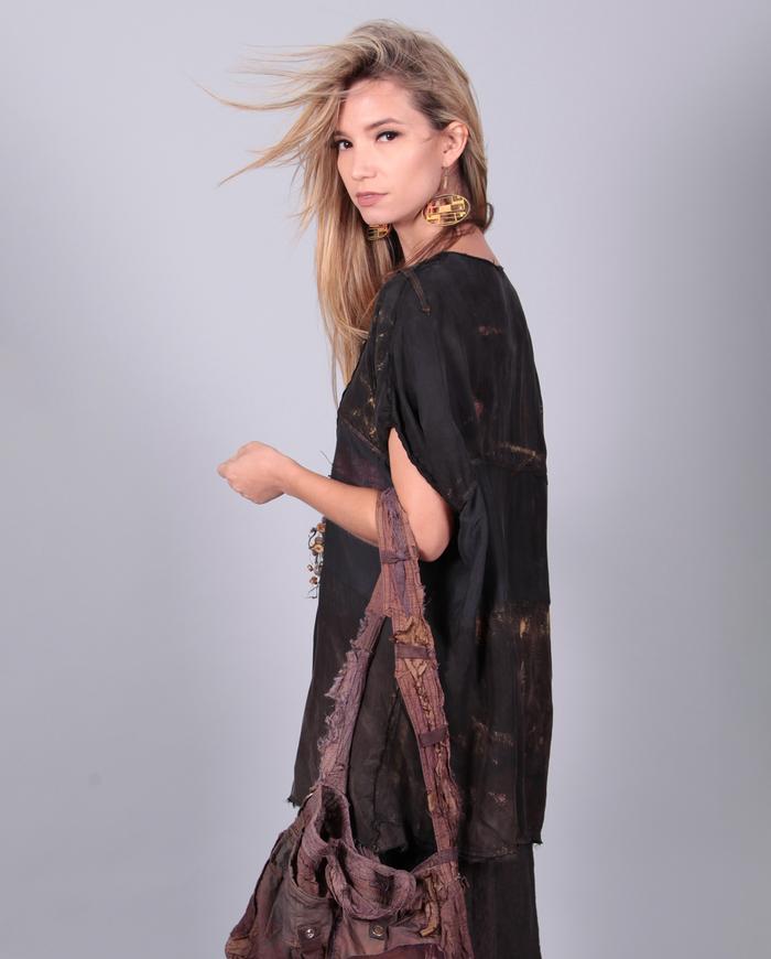 oversized boxy asymmetrical copper on black top