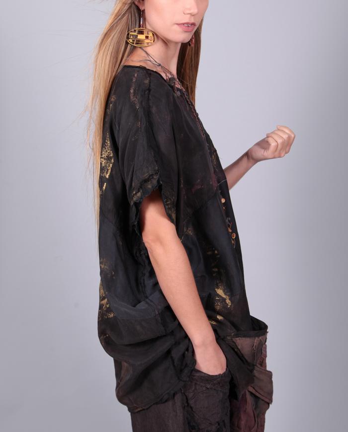 oversized boxy asymmetrical copper on black top