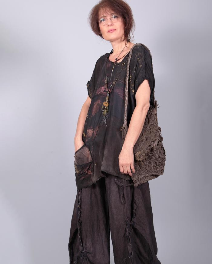 oversized boxy asymmetrical copper on black top