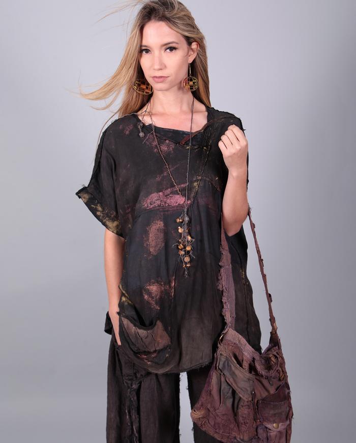 oversized boxy asymmetrical copper on black top