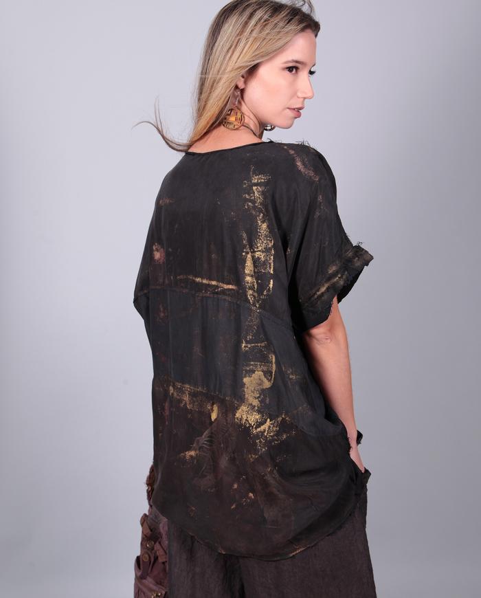 oversized boxy asymmetrical copper on black top