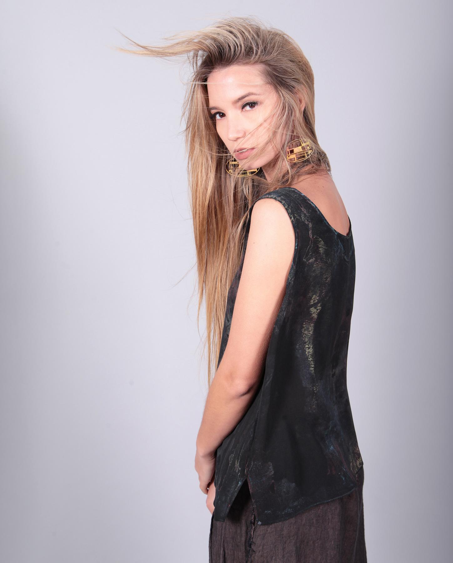 Art-to-Wear by Tatiana Palnitska - subtle color over black silk tank top