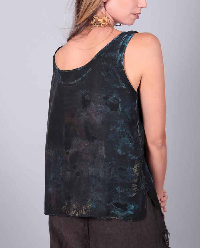 subtle color over black silk tank top