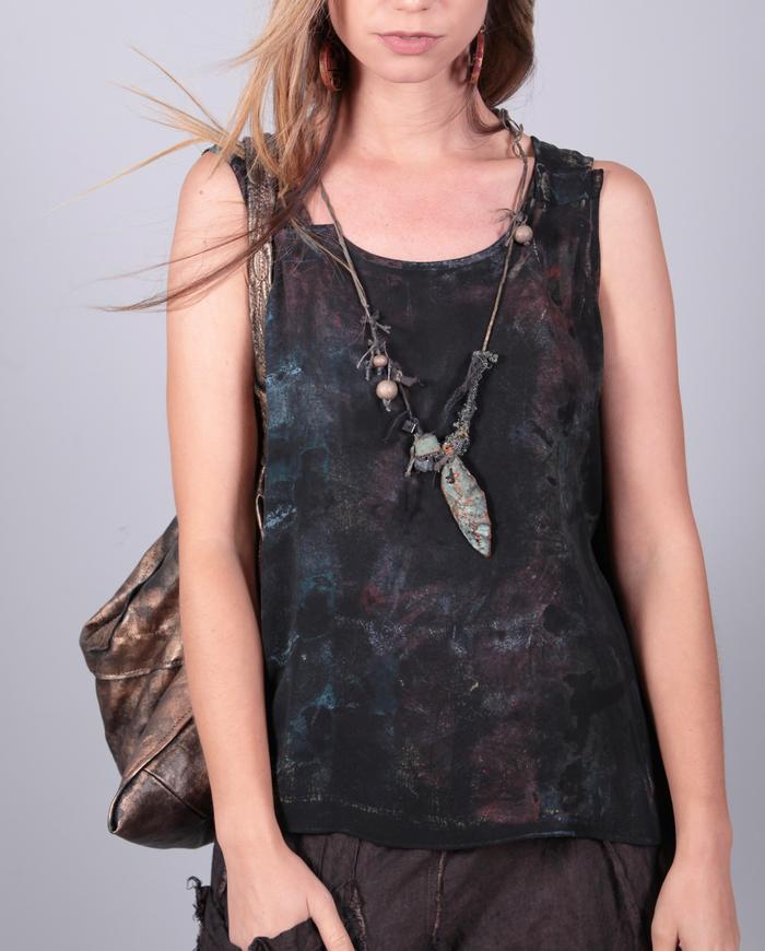 subtle color over black silk tank top