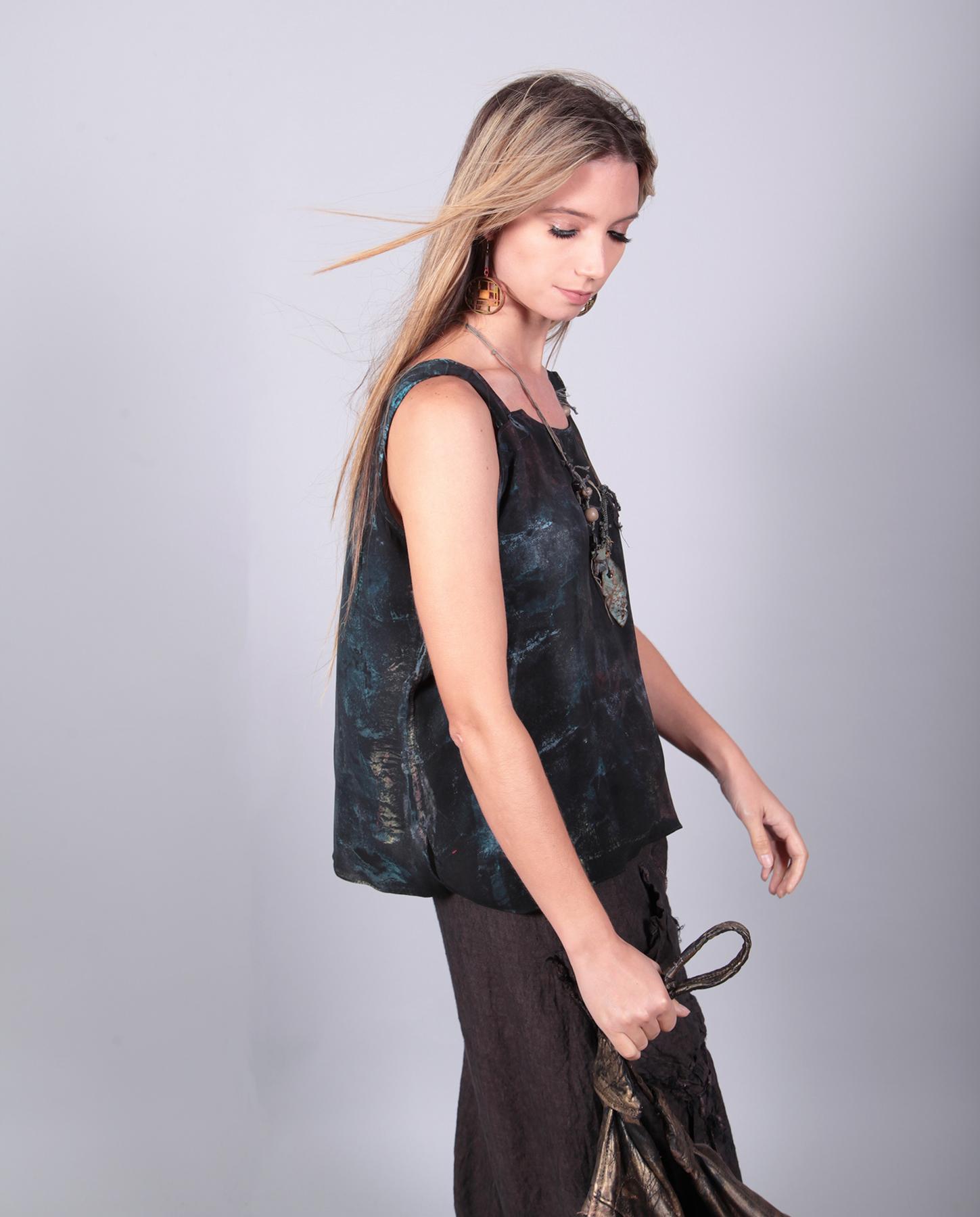 Art-to-Wear by Tatiana Palnitska - subtle color over black silk tank top