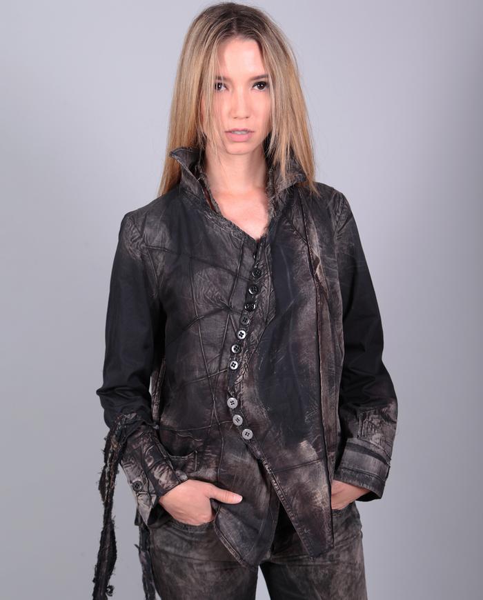 lightweight crisp modern distressed shirt-to-jacket