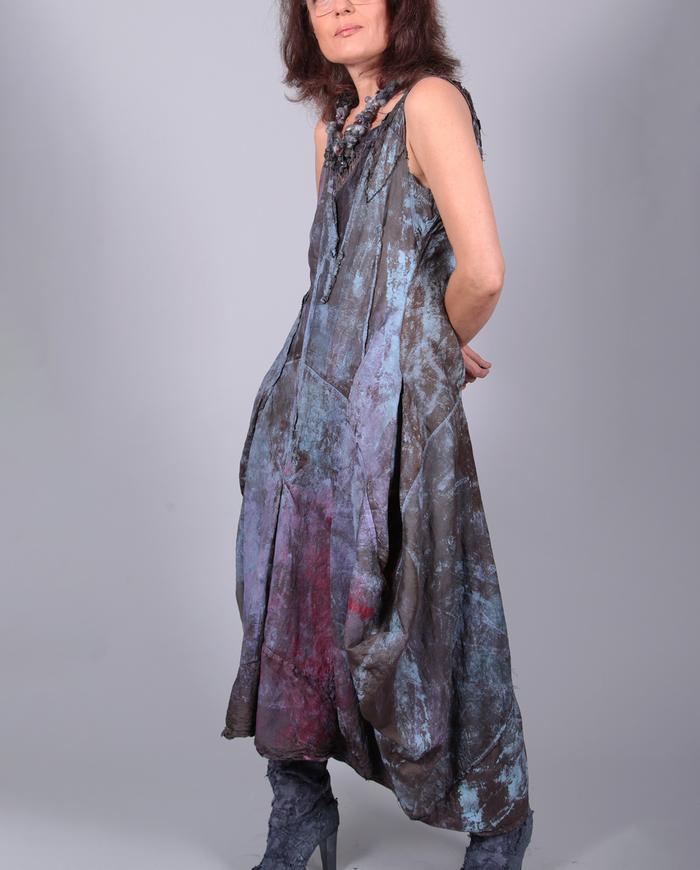 crisp silk full hand-painted boho dress