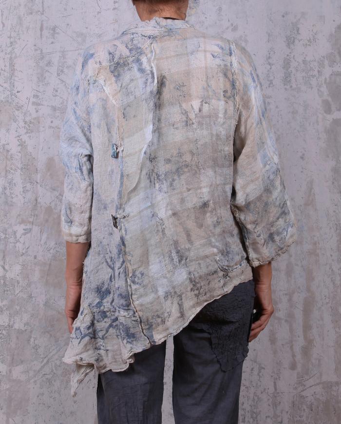 linen gauze hand-painted loose top with back button closure