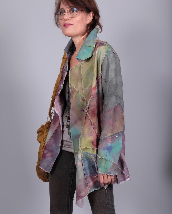 'dreamy floating' abstract impressionist asymmetrical jacket