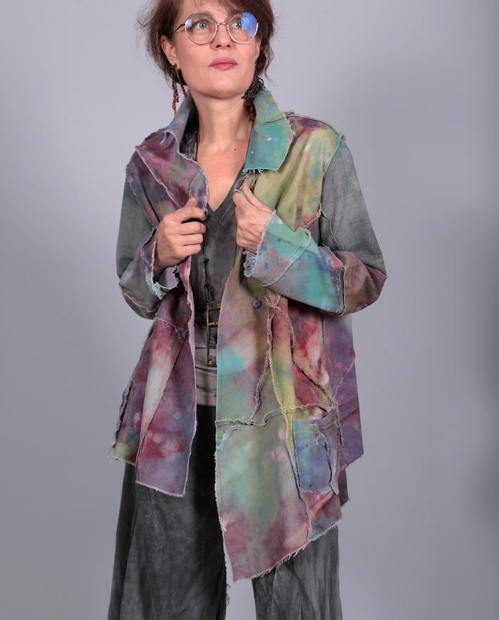 'dreamy floating' abstract impressionist asymmetrical jacket