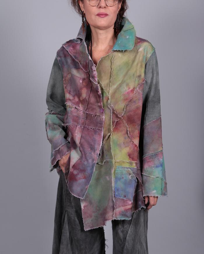 'dreamy floating' abstract impressionist asymmetrical jacket