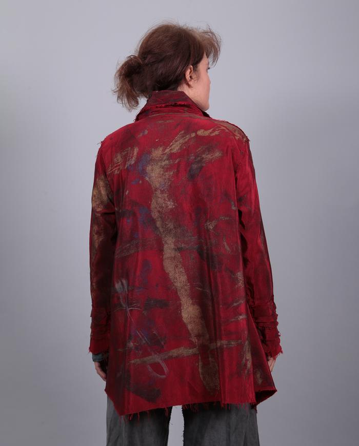 'mixed emotions' deep red asymmetrical swing jacket