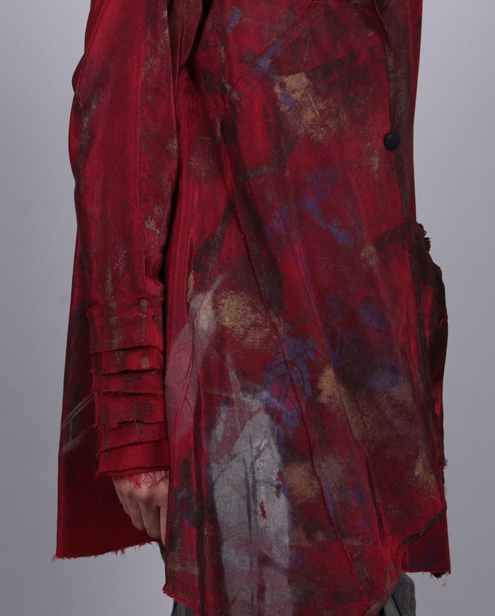 'mixed emotions' deep red asymmetrical swing jacket