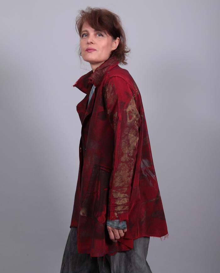 'mixed emotions' deep red asymmetrical swing jacket