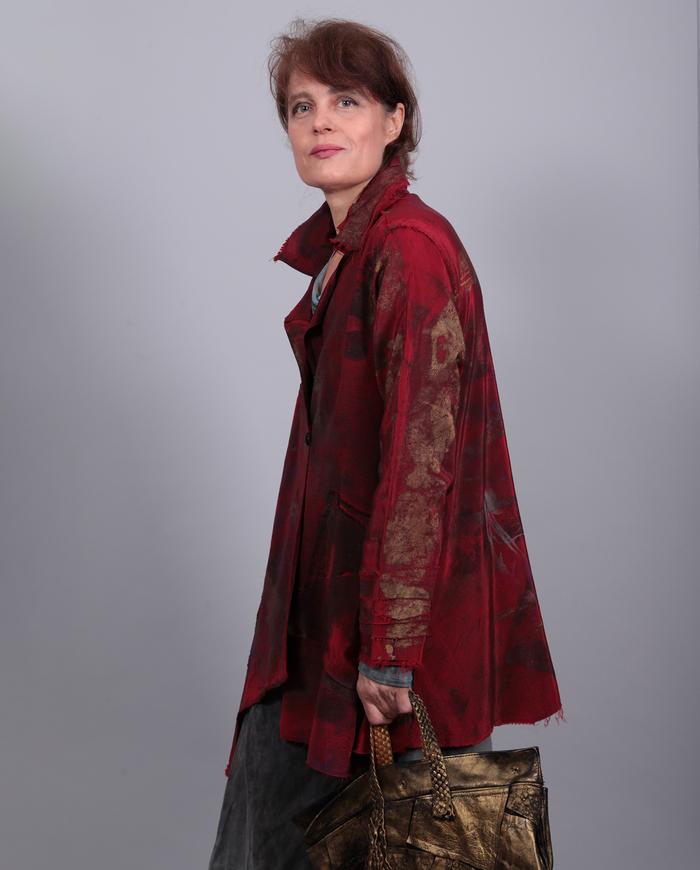 'mixed emotions' deep red asymmetrical swing jacket