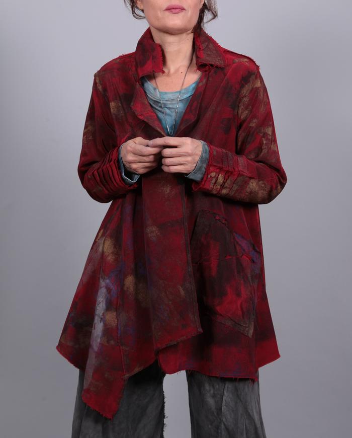 'mixed emotions' deep red asymmetrical swing jacket