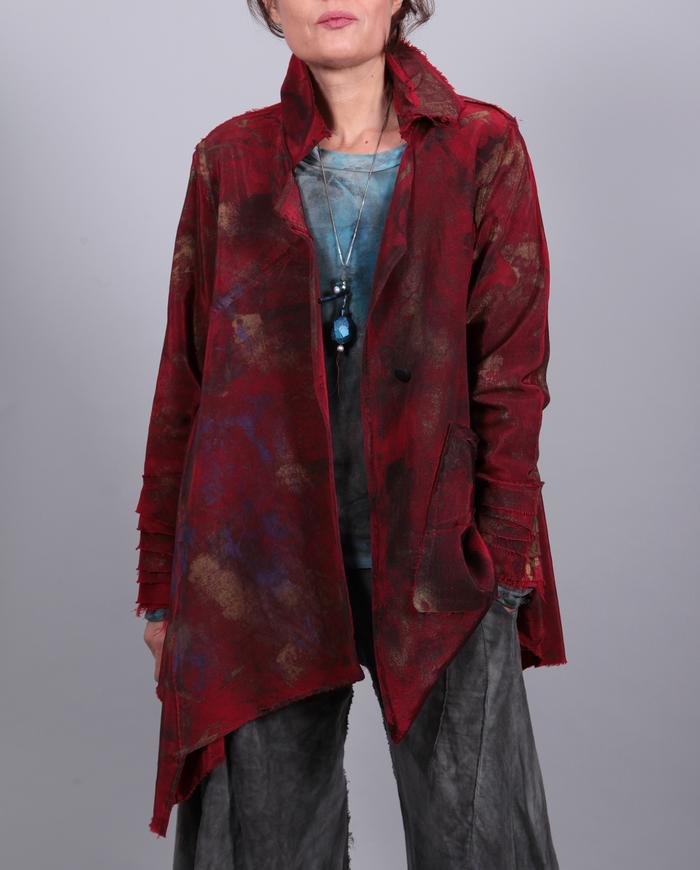 'mixed emotions' deep red asymmetrical swing jacket