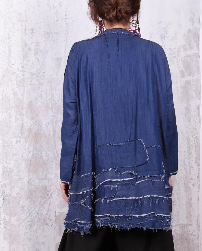 oversized fluid indigo denim distressed texture jacket