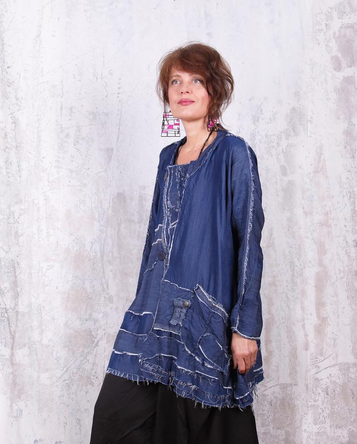 oversized fluid indigo denim distressed texture jacket