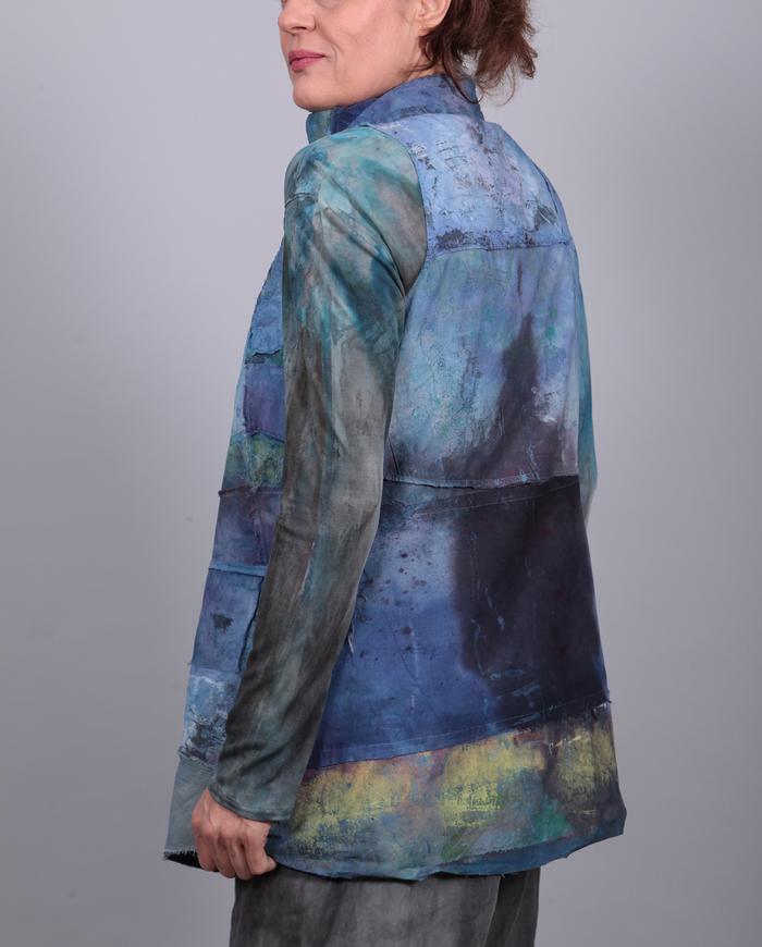 'blue waves' patchwork hand-painted vest