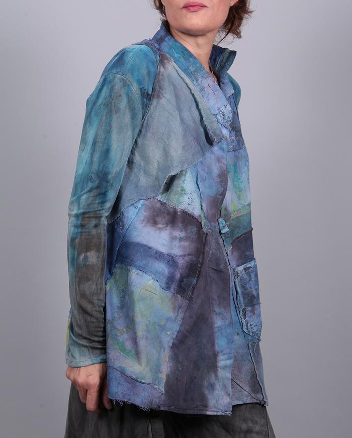 'blue waves' patchwork hand-painted vest