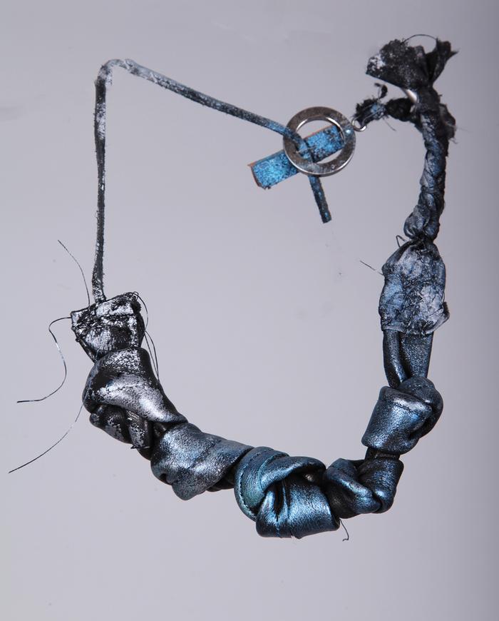 leather and silk painted choker necklace