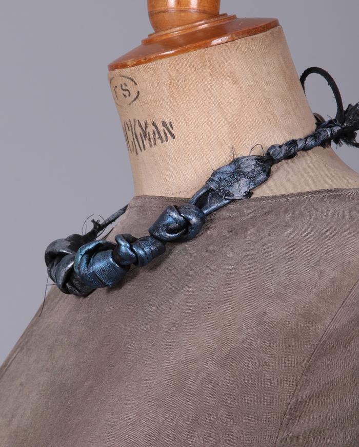 leather and silk painted choker necklace