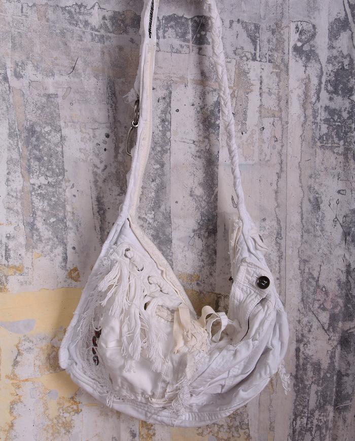 detailed Bohemian white-on-white fabric handbag