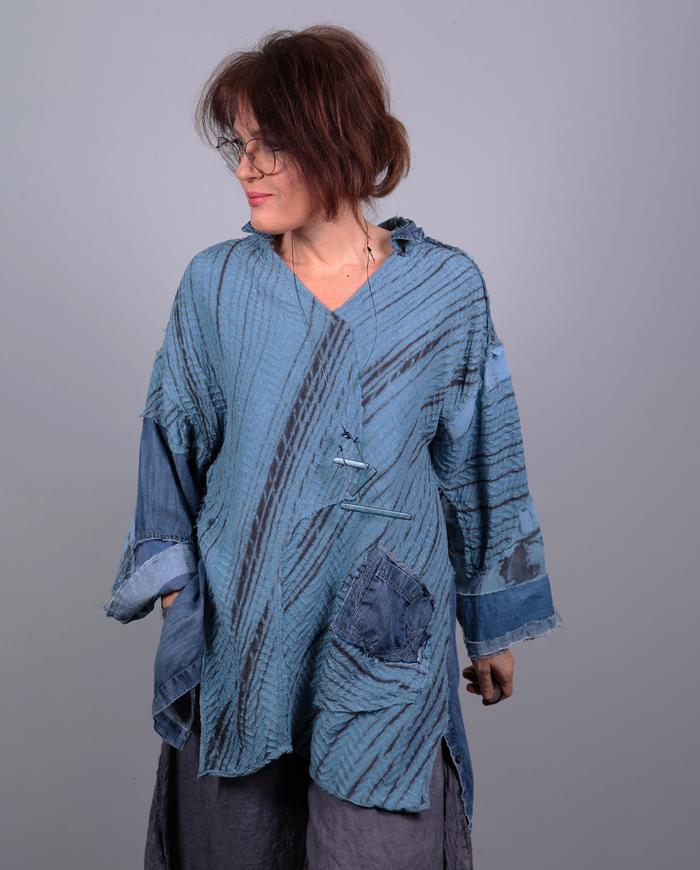 'blue denim dreams' patchwork roomy fall tunic