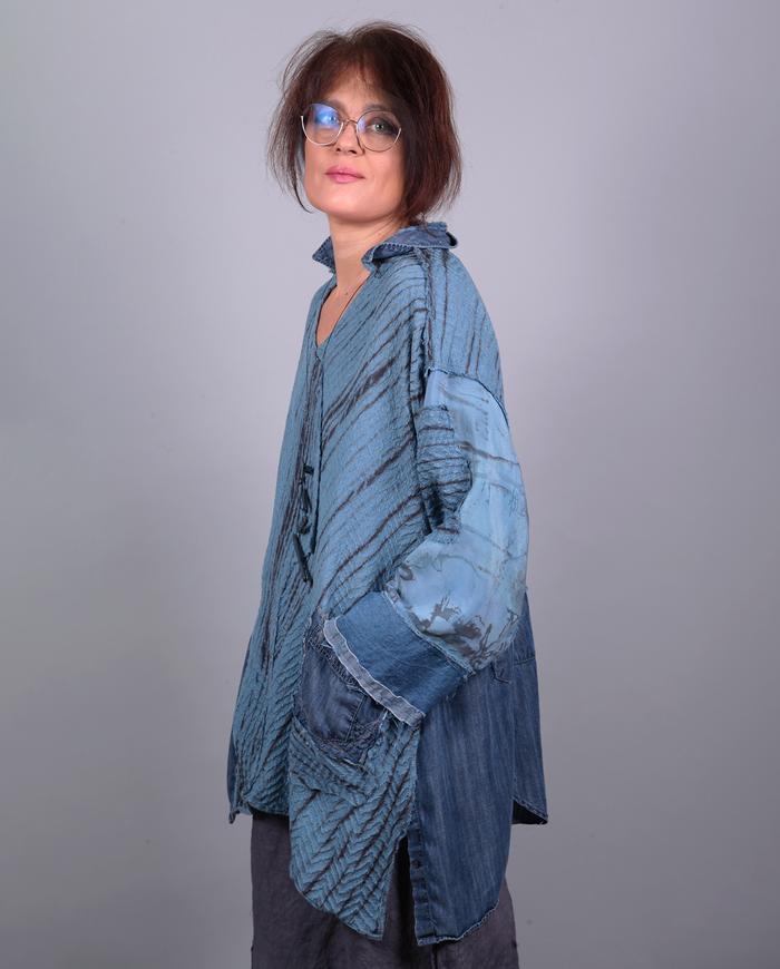 'blue denim dreams' patchwork roomy fall tunic