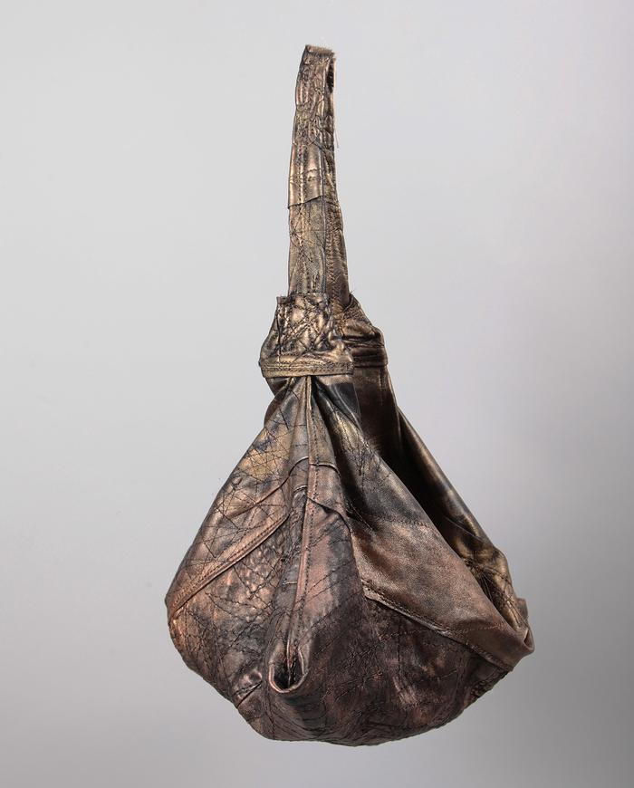 large lightweight lambskin handbag in metallic bronze/copper
