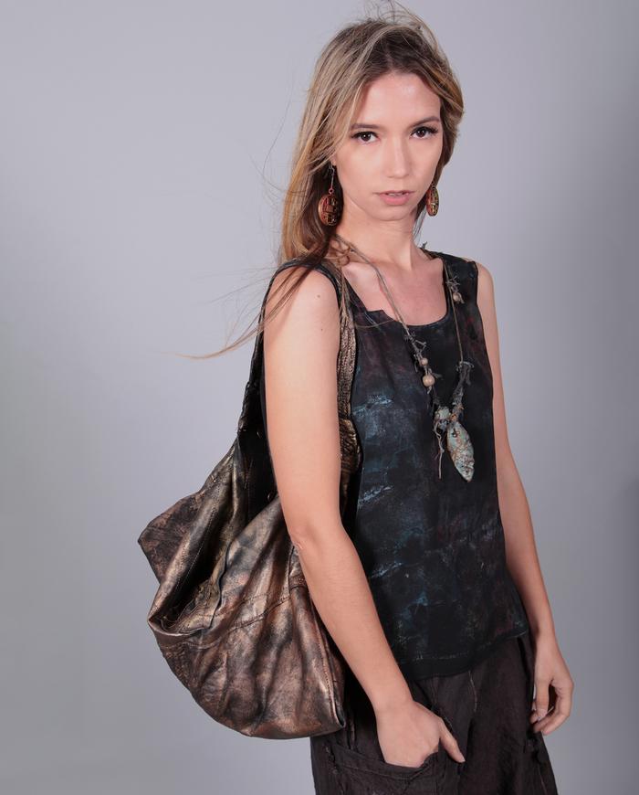 large lightweight lambskin handbag in metallic bronze/copper
