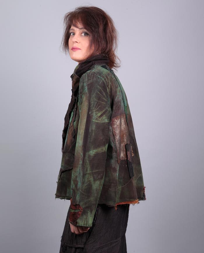 'nature's own' detailed short swing jacket in greens