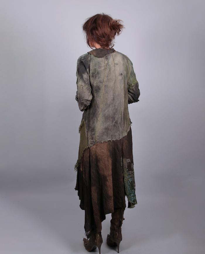 'a forest fairy' patchwork mid-calf asymmetrical dress