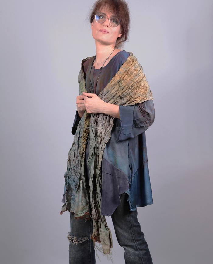 'rumple and crumple' crinkled long silk scarf