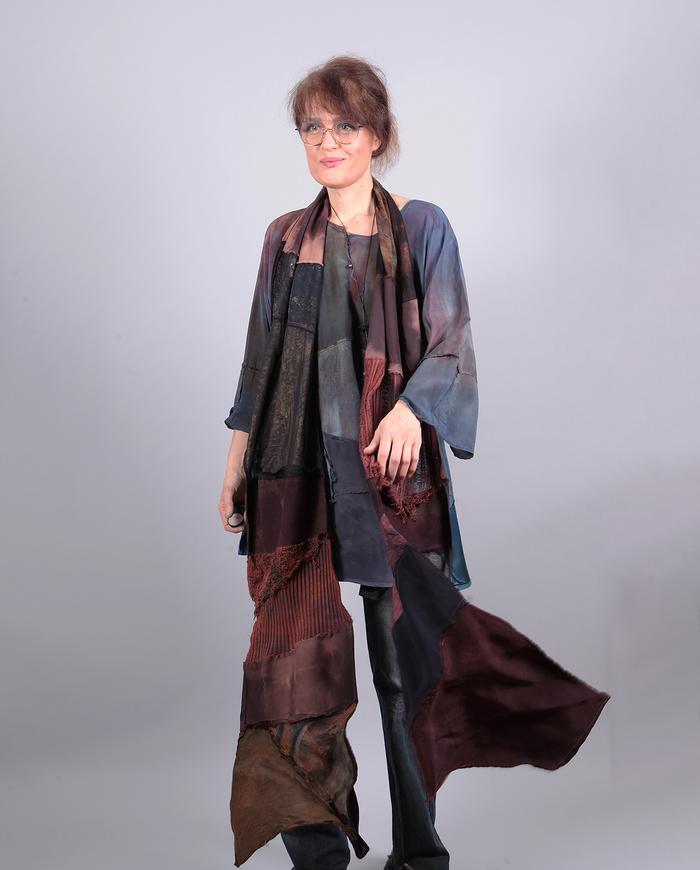 'the long mile' patchwork natural fabrics x-long scarf