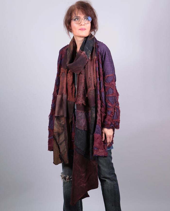'the long mile' patchwork natural fabrics x-long scarf