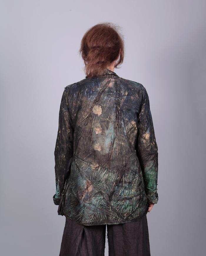 'mega texture' super detailed metallic shades asymmetrical 2-way jacket