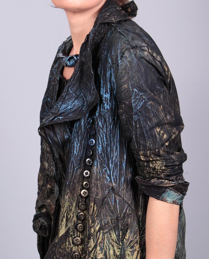 'mega texture' super detailed metallic shades asymmetrical 2-way jacket