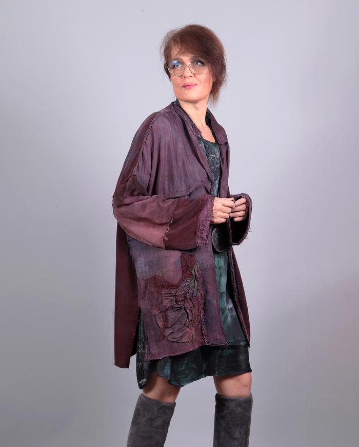 'the many shades of wine' drapey one size lagenlook silk jacket