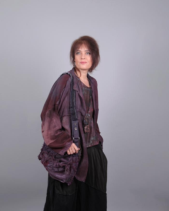'the many shades of wine' drapey one size lagenlook silk jacket