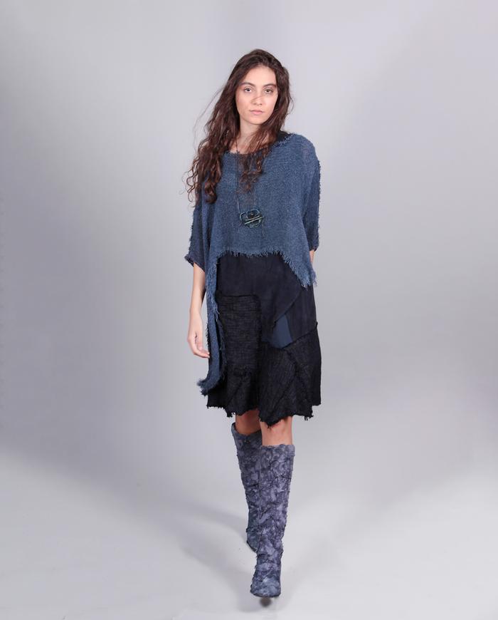 asymmetrical woven boucle bohemian layering top 